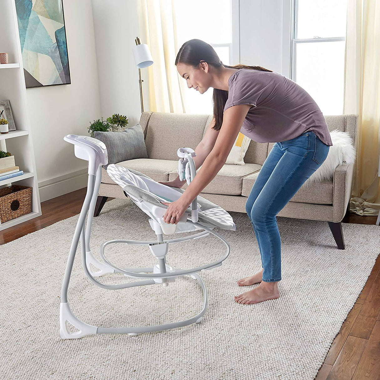 Ingenuity 2-in-1 SimpleComfort Compact Baby Swing & Rocker - Ligero, multidireccional, 6 velocidades, sonidos y vibraciones de la naturaleza - Raylan - DIGVICE MX