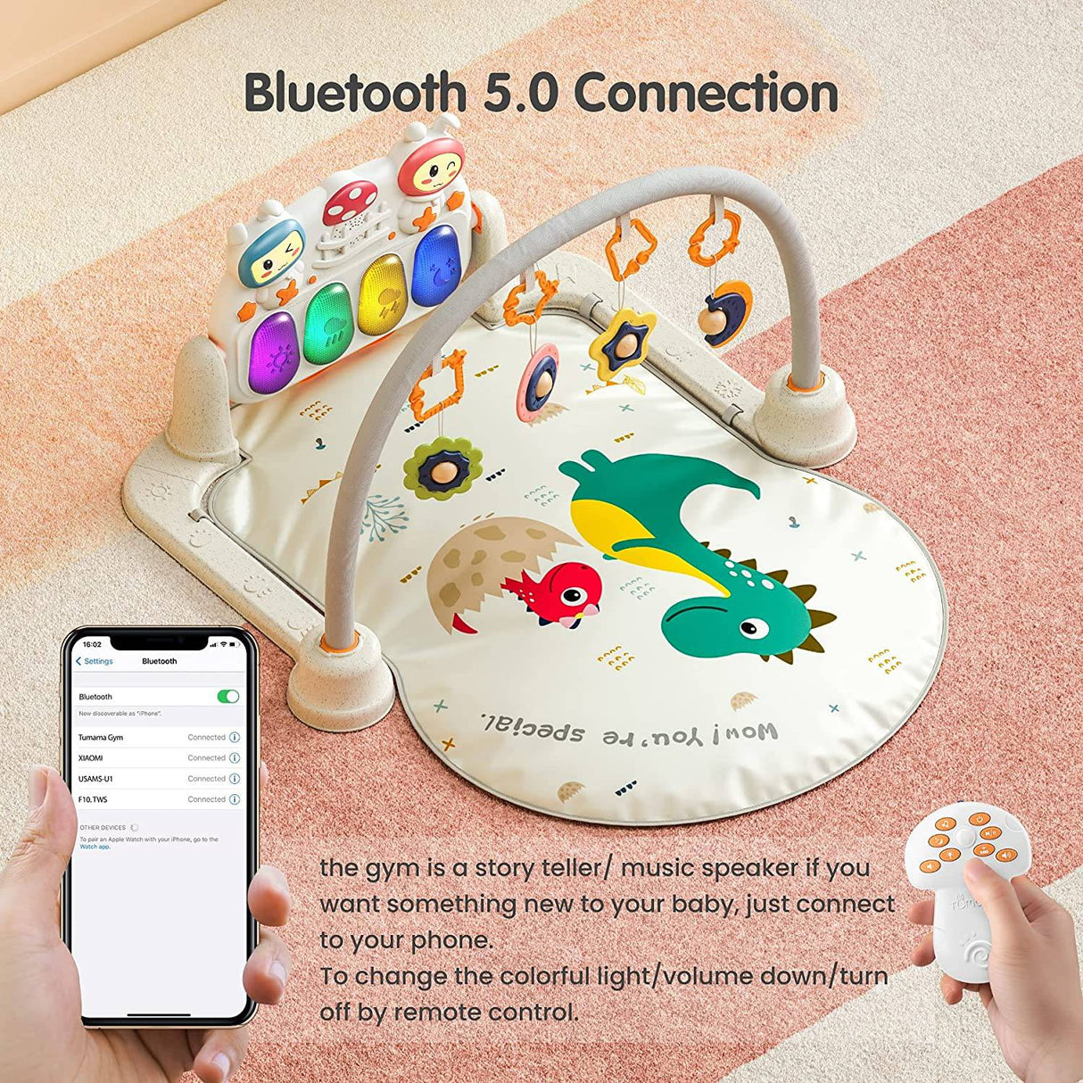 TUMAMA Dinosaur Baby Gym, control remoto Baby Activity Gym Playmats, Kick and Play Piano Baby Play Mat para niños y niñas recién nacidos - DIGVICE MX