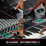 M-Audio Oxygen Pro 49 - Controlador de teclado MIDI USB de 49 teclas con Beat Pads, perillas asignables MIDI, botones y faders y paquete de software incluido