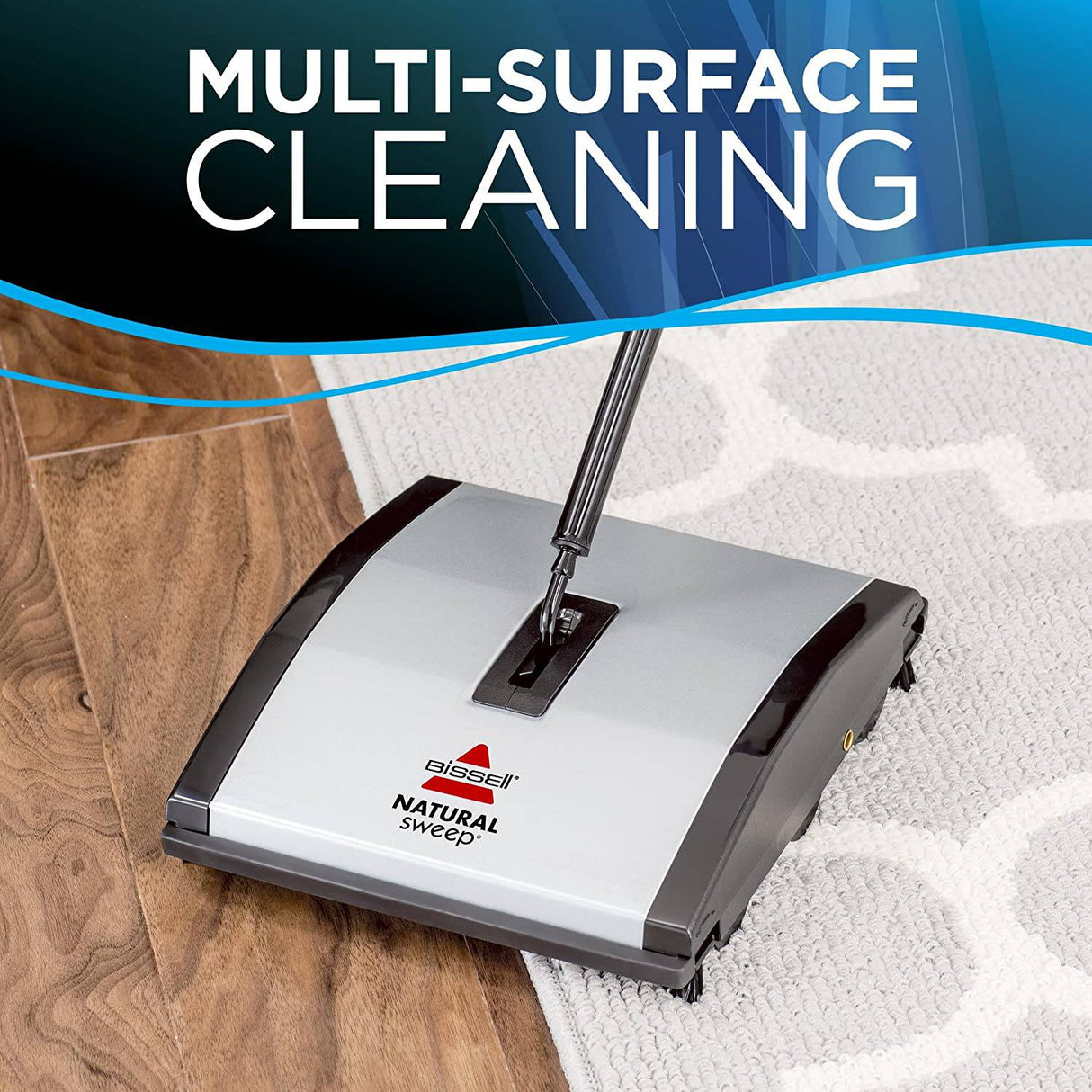 Bissell Natural Sweep Alfombra y barredora de piso con sistema de doble rotación y 2 cepillos para bordes de esquina, 92N0A, plateado - DIGVICE MX