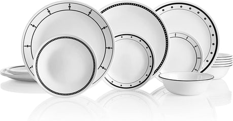 Corelle Vitrelle Servicio de 18 piezas para 6 vajillas, vidrio de triple capa y resistente a las astillas, juego de platos y tazones redondos livianos