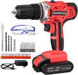 GardenJoy Juego de brocas eléctricas inalámbricas: Taladro eléctrico de 21 V con cargador rápido Portabrocas sin llave de 3/8 pulgadas, 2 velocidades variables 24+1 kit de herramientas eléctricas de ajuste de par y 25 brocas de taladro/destornillador - DIGVICE MX