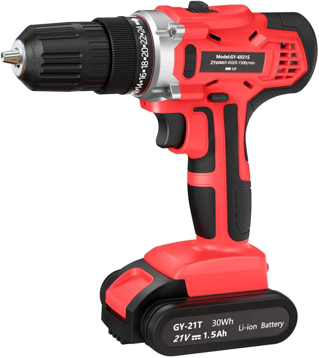 GardenJoy Juego de brocas eléctricas inalámbricas: Taladro eléctrico de 21 V con cargador rápido Portabrocas sin llave de 3/8 pulgadas, 2 velocidades variables 24+1 kit de herramientas eléctricas de ajuste de par y 25 brocas de taladro/destornillador - DIGVICE MX