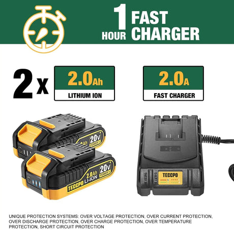 Taladro inalámbrico, sin escobillas 20 V Taladro de 1/2 pulgada, 2 x 2000 mAh baterías, torque de 530 pulgada-libras, 21 + 1 ajuste de torque, cargador rápido 2.0 A, 2 velocidades variables, 33 piezas accesorios. - DIGVICE MX